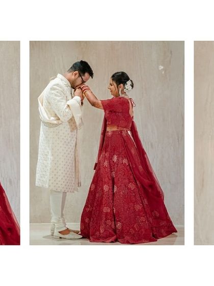 The 'first look' is one of our favourite moments to capture. This series shows the anticipation, the playful peek, and the overwhelming joy as Katyayni and Kunal see each other for the first time on their wedding day.