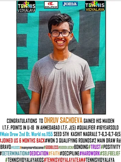 Congratulations to Dhruv Sachdeva for gaining his maiden ITF points in the U-18 category just 6 months after joining us.