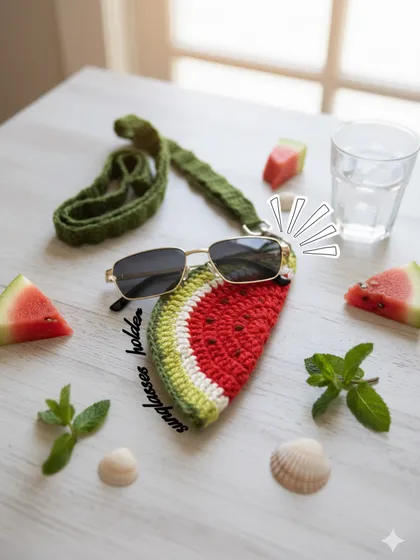 Say hello to summer with this super cute watermelon sunglasses holder! It's a stylish sling that keeps your shades safe and your hands free. I designed this to be both practical and a fun statement piece for your sunny day outfits.