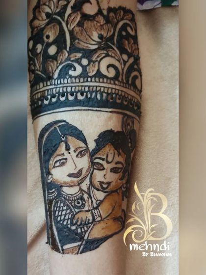 A duplicate shot of the charming Yashoda and baby Krishna portrait. The cartoon style makes it especially sweet and heartwarming for a baby shower.