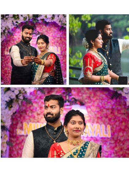 Another beautiful collage from the same engagement, showing the couple on stage and sharing a selfie. This captures both the formal and informal moments of the day.