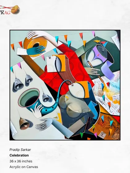 Another 'Celebration' by Pradip Sarkar, this one a square composition filled with the joyful chaos of music and movement.