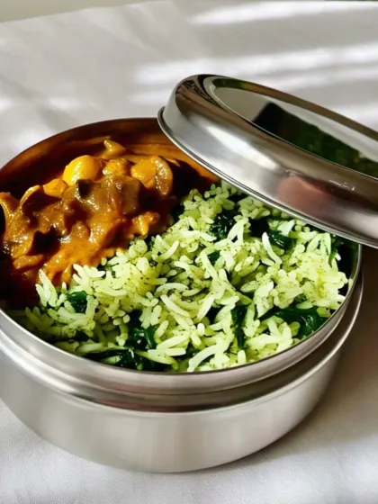 Another popular pairing is this nutritious Palak Rice served with a hearty mushroom curry. It's a great way to get your greens in a delicious and satisfying way.