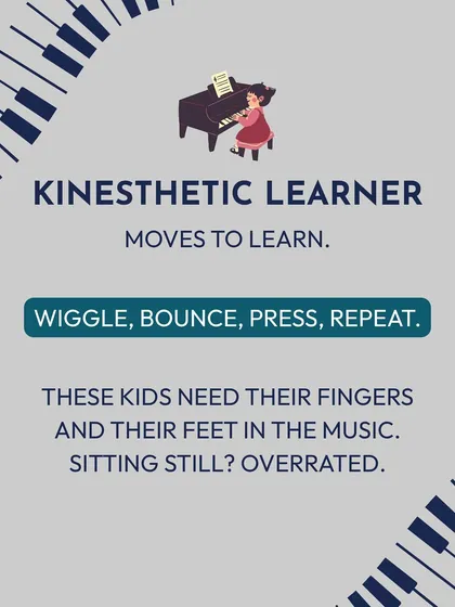The kinesthetic learner needs to move! If your child wiggles, bounces, and learns by doing, we incorporate physical activities to connect them with the music. For them, sitting still is overrated.