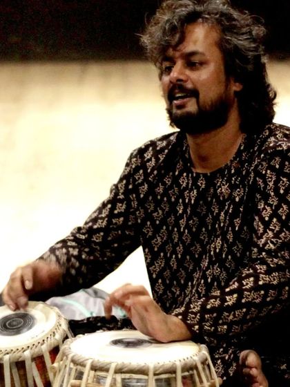 A close-up of me playing during a thumri and dadra concert.