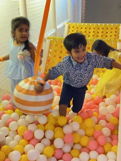 Pure, uncontainable joy. This little one is having the time of his life in our ball pit.