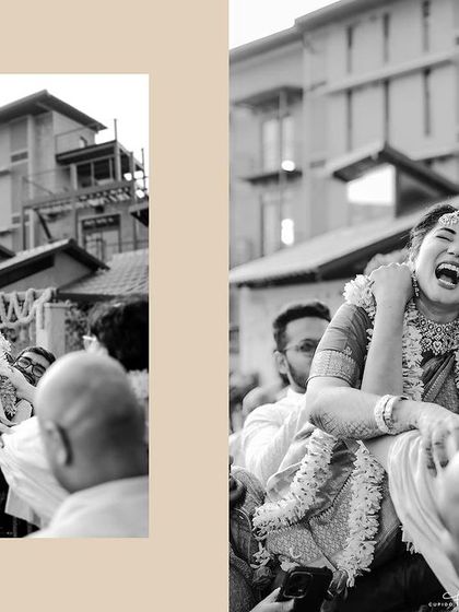 The pure elation of the moment. This black and white shot of Aarati being lifted by her family is a freeze-frame of absolute joy and celebration.