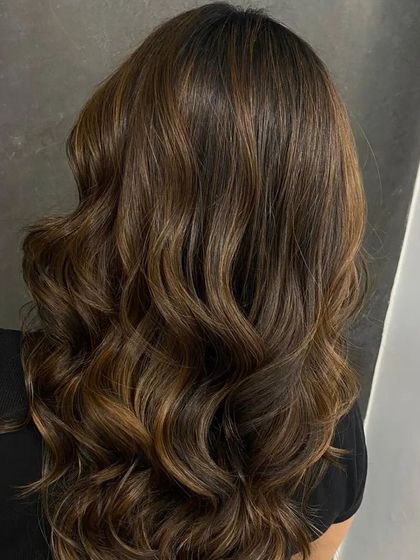 A back view of the vibrant hair, showing the beautiful dimension and shine.