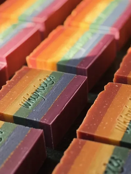 Meet our limited edition Happy Bar. Each vibrant stripe is made from natural clays, celebrating color, joy, and love in its purest form. Scented with a bright blend of raspberries, pears, and white tea, it’s happiness handcrafted into a soap.