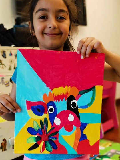 Holi Cow! This vibrant and fun cubism-inspired cow painting was a hit in our class. We love exploring different art styles and getting creative with color.