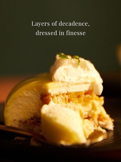 Layers of decadence, dressed in finesse. This is a cross-section of my Coco Loco entremet, a delicate dialogue between taste and texture.