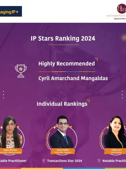 We are 'Highly Recommended' by Managing IP in its IP Stars 2024 rankings, with our partners also receiving individual recognition as notable practitioners and transaction stars in intellectual property.