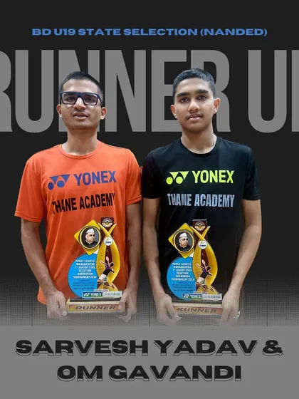 Sarvesh Yadav and Om Gavandi with their silver medals in the Boys Doubles U19 category at the state selection tournament in Nanded.