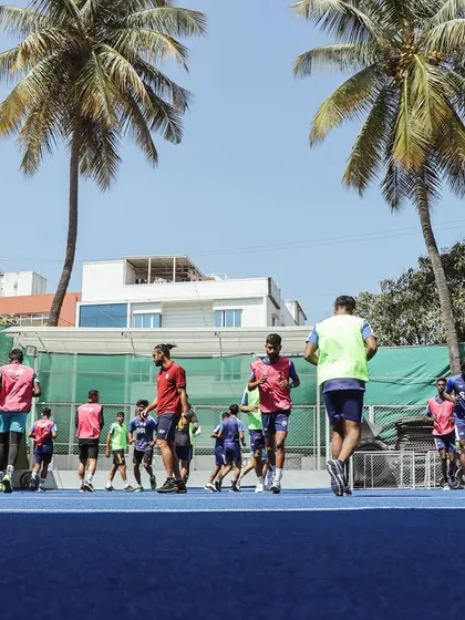 Champions are made in the off-season. Here, players from I-League 2 champions Sporting Club Bengaluru are engaged in a group training session on the turf, building the fitness base that led to an injury-free season.