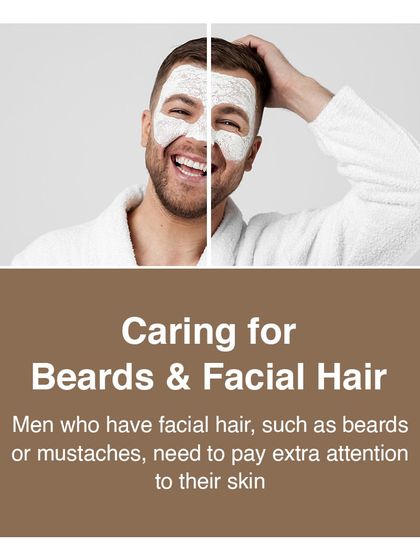 Men who have beards or mustaches need to pay extra attention to the skin underneath. We provide tips and treatments for caring for facial hair and the skin below to prevent issues like acne and irritation.