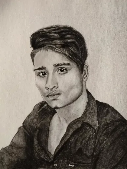 This follower sketch shows a simple, direct gaze. Even in simpler poses, I focus on realistic shading and features.