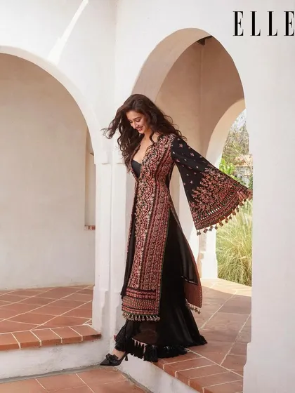 A candid moment from the ELLE shoot with Disha Patani. The makeup was designed to look fresh and natural even in the bright outdoor light, with soft waves in her hair adding to the effortless vibe.