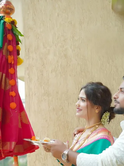 A candid moment from our Gudi Padwa celebration. These are the moments that inspire my work, blending family, tradition, and the timeless elegance of a saree.