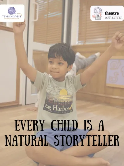 Every child is a natural storyteller. This young boy, arms raised in triumph, embodies the confidence we nurture in our workshops.