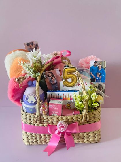 I can customize return gifts for kids' birthday parties as well. This basket is a great example of a personalized birthday gift.