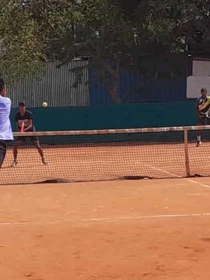 An action shot from the doubles final of the 4th Shri Rajesh Patel Memorial Super-Series.