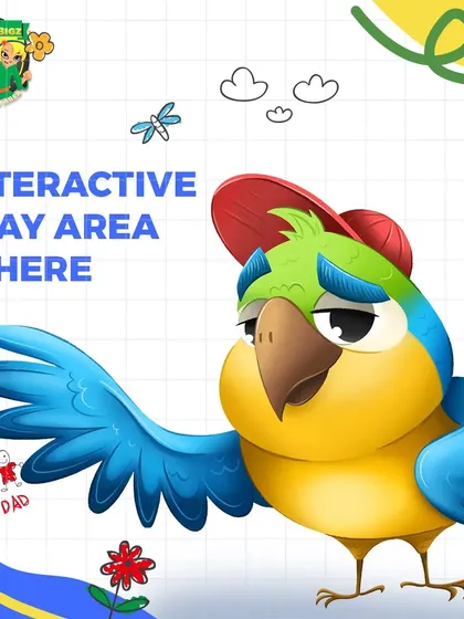 This graphic emphasizes that my space is an "Interactive Play Area," a spot where you can bond with your kids and become their best friend.