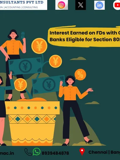 For cooperative societies, interest earned on Fixed Deposits with cooperative banks is eligible for deduction under Section 80P. This is a specific provision that can lead to significant tax savings.