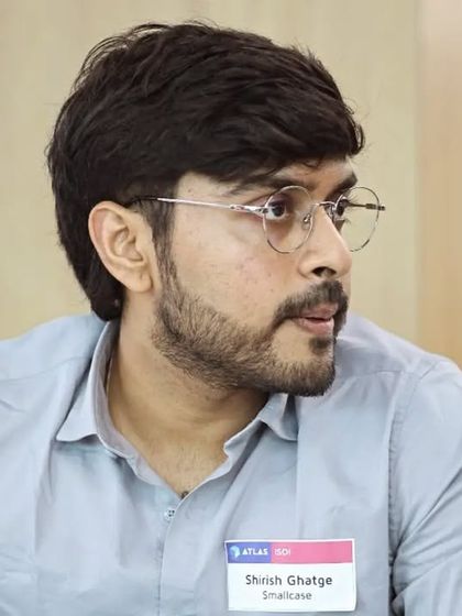 A close up from the roundtable discussion. My name tag shows my affiliation with SmallcaseHQ, where my experience in design has given me practical insights to share with students and peers.