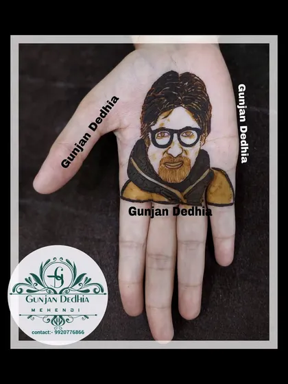 Yes, I can even do portraits of your favorite celebrities. Here's a tribute to the legendary Amitabh Bachchan, showcasing the fine details possible with portrait mehendi.