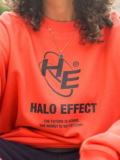 A close-up of the 'Halo Effect' graphic. The text "The future is stupid, the worst is yet to come" adds a touch of edgy, ironic humor.