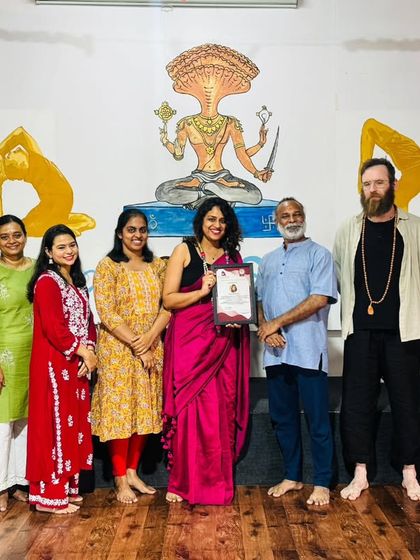 A heartfelt congratulations to this student on completing her teacher training. Here she is with our teaching team, celebrating her achievement.