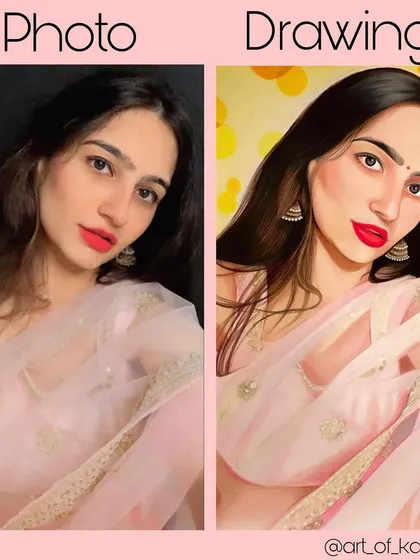 A side by side comparison of the client's photo and my artistic interpretation. I use colored pencils to add depth, richness, and a unique painterly quality to the final portrait.