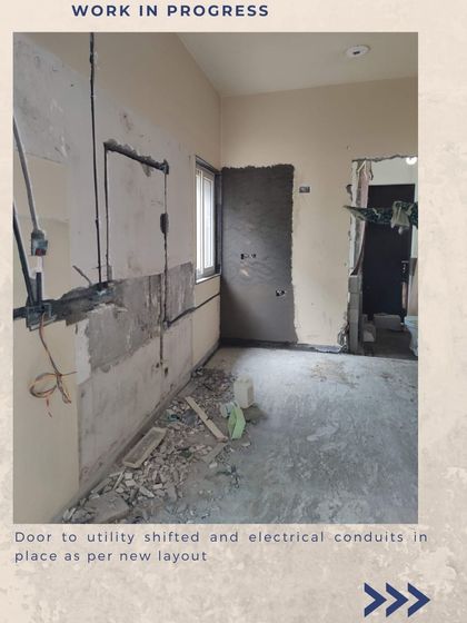 A duplicate of ID 22, showing the civil and electrical work underway to support the new, more efficient kitchen design.