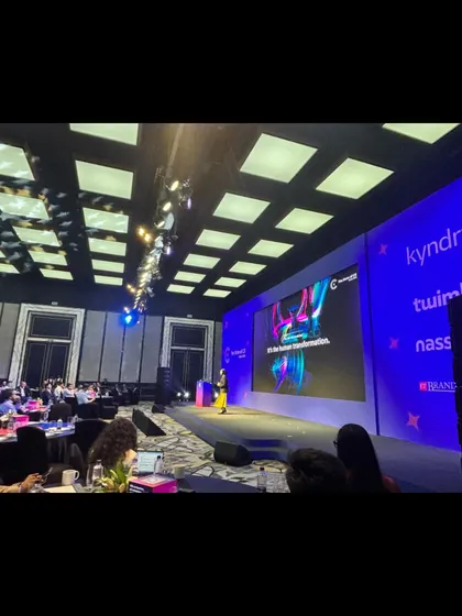 A wide view of the conference hall during 'The State of CX India 2025'. We handled the show run and console management, ensuring a smooth flow of keynotes, panel discussions, and award segments.
