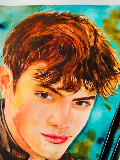 A watercolor portrait of actor Gabriel Guevara from 'My Fault'. I focused on capturing his intense gaze and the texture of his hair.