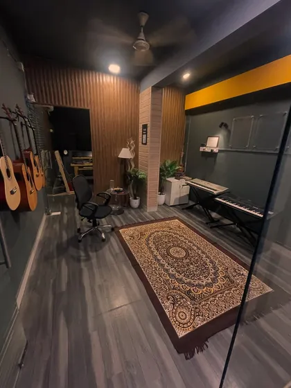 Welcome to our creative space in HSR Layout. We've designed our studio to be an inspiring and comfortable environment, fully equipped with everything you need to learn, practice, and create music.