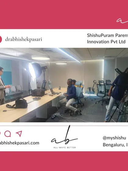 This image captures the beginning of My Shishu's content creation journey. In our first studio setup, we began recording over 100 video courses in English and Hindi, covering everything from pregnancy to pre-teen parenting, all self-funded and driven by passion.