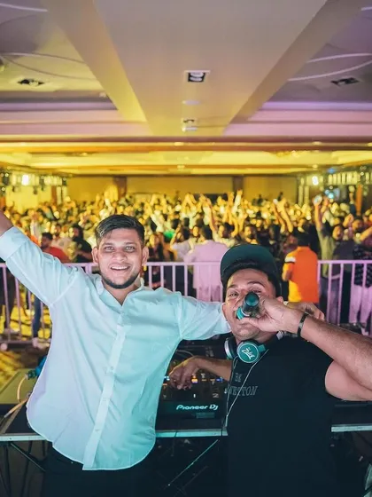 Another high-energy moment from the DJ booth at the Taj MG Road NYE event.