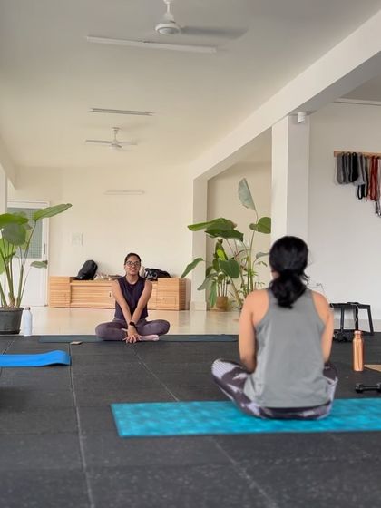 A moment of connection before class begins. I love creating a welcoming space where everyone feels comfortable and ready to move together.