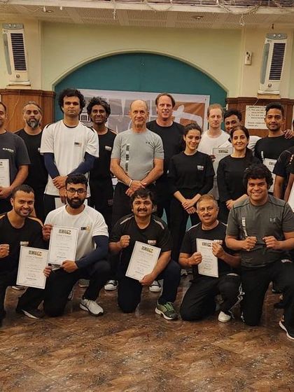 The group from our Graduate Level Intensive Seminar in Mumbai, conducted by the source of Krav Maga, Master Eyal Yanilov.