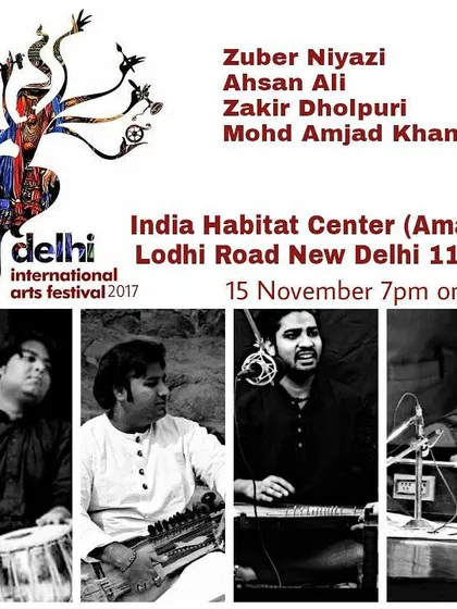 The official event poster for my performance at the 11th Delhi International Arts Festival. I performed at the India Habitat Center alongside esteemed artists Zuber Niyazi, Ahsan Ali, and Zakir Dholpuri.