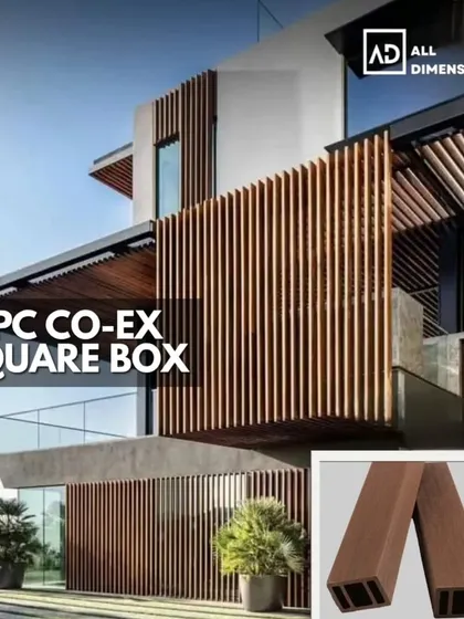 Here, WPC co-extrusion square box louvers are used on the exterior of a modern home. This not only adds a striking design feature but also provides a durable, weather-resistant facade that requires minimal maintenance.