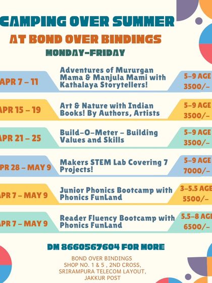 An overview of our "Camping Over Summer" schedule, showcasing a diverse and engaging lineup of camps. From storytelling adventures to STEM labs and phonics bootcamps, we had something for everyone.