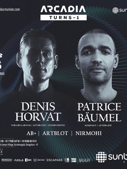 The main flyer for the Arcadia anniversary party with Denis Horvat & Patrice Bäumel.