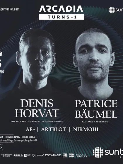 The main flyer for the Arcadia anniversary party with Denis Horvat & Patrice Bäumel.