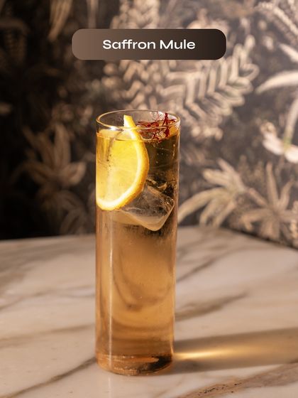 The Saffron Mule, an exotic and luxurious cocktail. The delicate aroma and flavour of saffron elevate this vodka mule to a new level of sophistication.