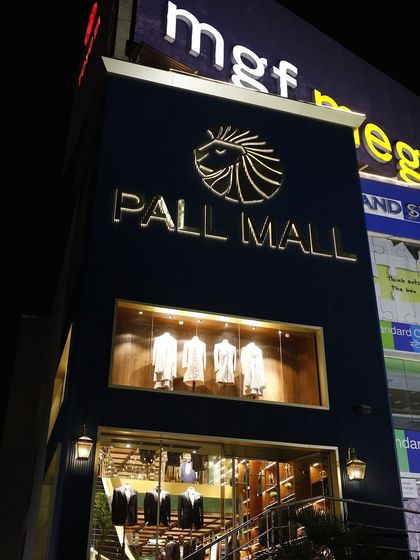 The storefront of my Gurugram location at MGF Mega City Mall. It’s a welcoming space where you can explore my collections and begin your bespoke journey.