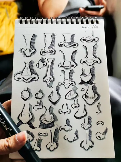 A whole page dedicated to drawing noses from different angles. It's this kind of focused practice that builds an artist's skill.