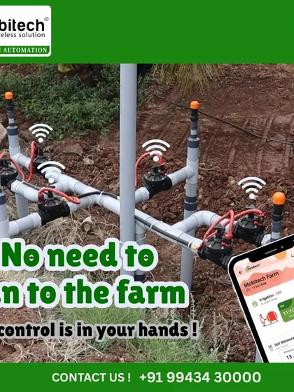 The control is now in your hands. This is what our wireless irrigation system looks like in the field. There is no need to run to the farm to operate valves; you can manage everything from your mobile phone, saving time and effort.