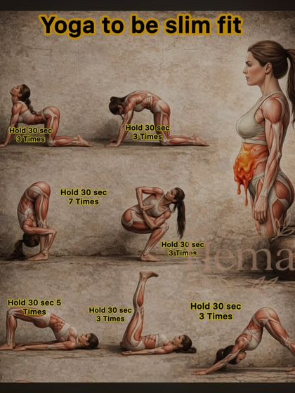 This anatomical illustration shows which muscles are engaged in yoga poses for a slim and fit body, highlighting the deep core and leg work involved.